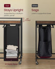 Laundry Basket – Plastic – Ink Black and Rustic Brown – 3 Compartments with Wheels and Storage Shelf