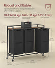 Laundry Basket – Plastic – Ink Black and Rustic Brown – 3 Compartments with Wheels and Storage Shelf