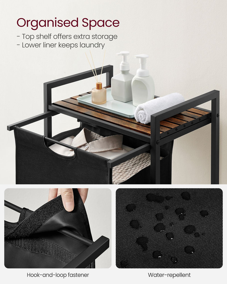Laundry Basket – Metal Frame and Fabric – Rustic Brown and Black – Pull-Out and Removable Bag, 65L