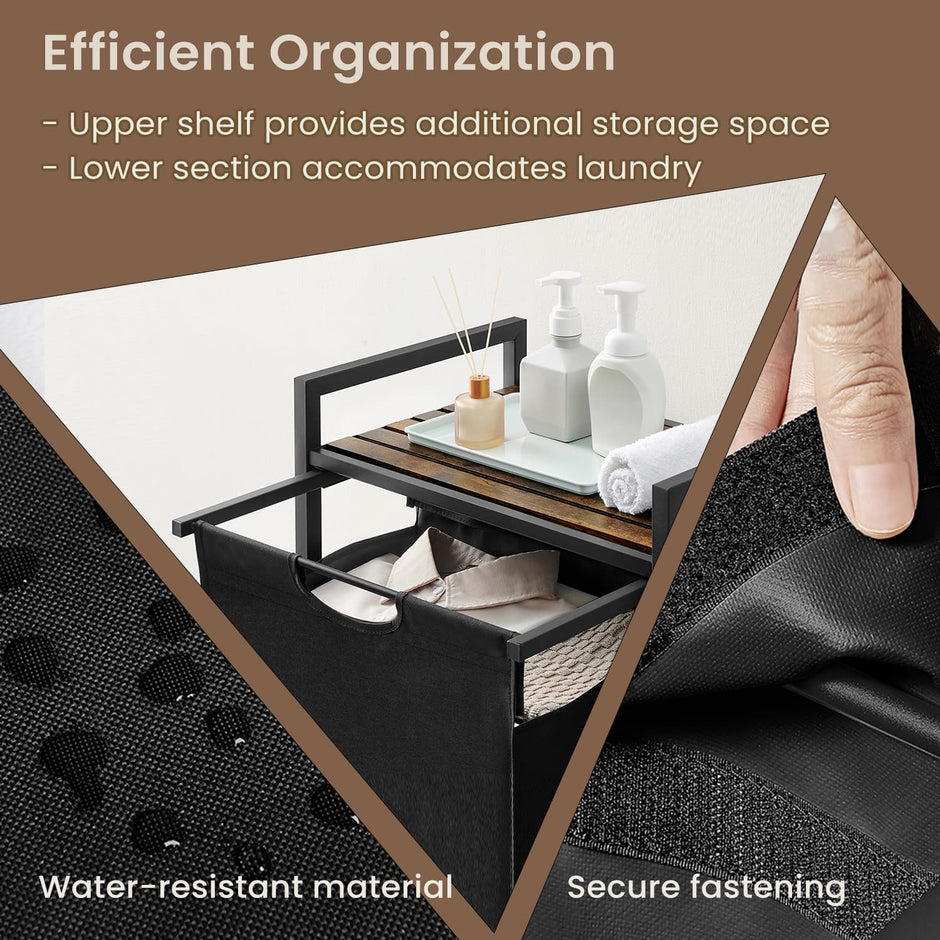 Laundry Hamper – Metal – Rustic Brown and Black – Pull-Out Liner with Shelf, 65L
