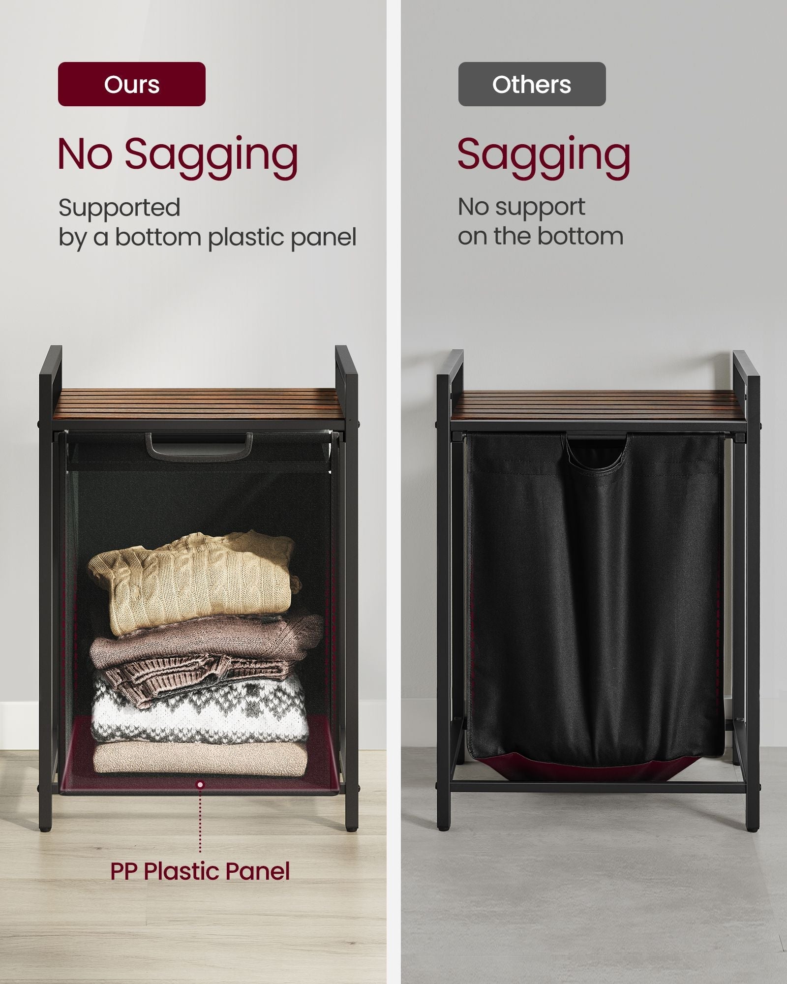 Laundry Basket – Metal Frame and Fabric – Rustic Brown and Black – Pull-Out and Removable Bag, 65L