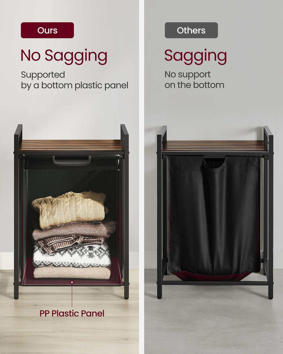 Laundry Basket – Metal Frame and Fabric – Rustic Brown and Black – Pull-Out and Removable Bag, 65L