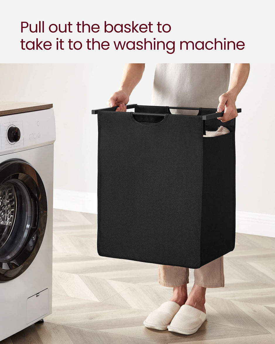 Laundry Basket – Metal Frame and Fabric – Rustic Brown and Black – Pull-Out and Removable Bag, 65L