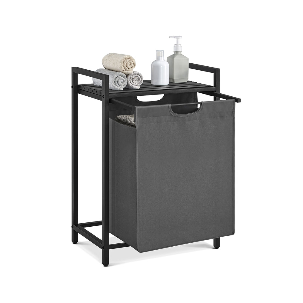 Laundry Basket – Metal Frame – Rustic Brown and Black – Pull-Out and Removable Liner Bag, 65L