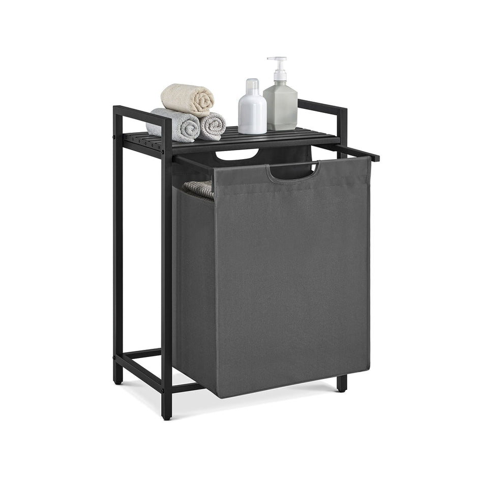Laundry Basket – Metal Frame – Rustic Brown and Black – Pull-Out and Removable Liner Bag, 65L