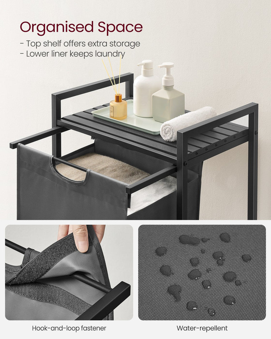 Laundry Basket – Metal Frame – Rustic Brown and Black – Pull-Out and Removable Liner Bag, 65L