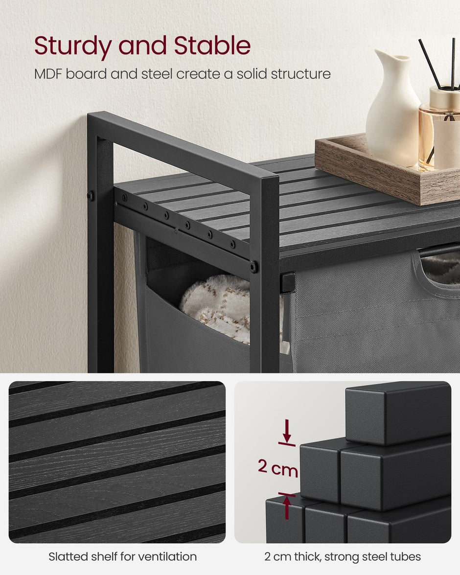Laundry Basket – Metal Frame – Rustic Brown and Black – Pull-Out and Removable Liner Bag, 65L