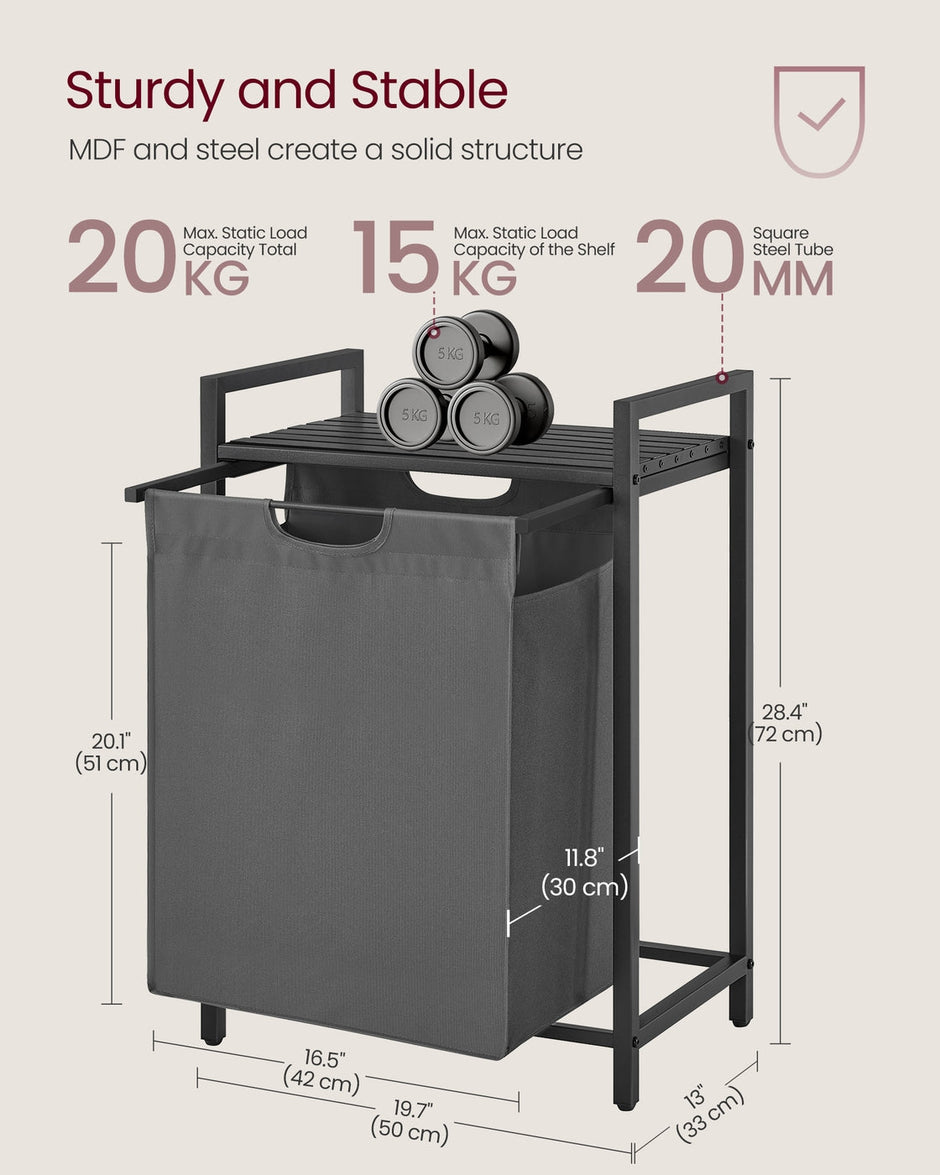Laundry Basket – Metal Frame – Rustic Brown and Black – Pull-Out and Removable Liner Bag, 65L