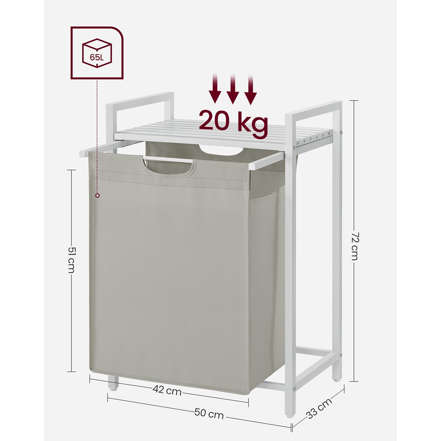 Laundry Basket – Metal Frame – Rustic Brown and Black – 65L Capacity with Pull-Out and Removable Bag