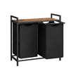 Laundry Sorter – Metal Frame and Oxford Fabric – Rustic Brown and Black – Includes Removable Bags and Shelf