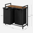 Laundry Sorter – Metal Frame and Oxford Fabric – Rustic Brown and Black – Includes Removable Bags and Shelf