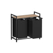 Laundry Hamper – Metal Frame and Oxford Fabric – Rustic Brown and Black – 2-Compartment with Shelf and Removable Bags