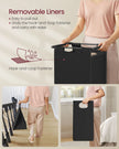 Laundry Hamper – Metal Frame and Oxford Fabric – Rustic Brown and Black – 2-Compartment with Shelf and Removable Bags