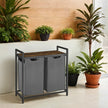 Laundry Hamper – Fabric – Brown and Grey – 2-Section with Removable Bags and Shelf, 2 x 46 L
