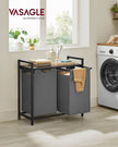 Laundry Hamper – Metal Frame and Oxford Fabric – Rustic Brown and Black – 2-Compartment with Shelf and Removable Bags