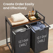 Laundry Hamper – Fabric – Brown and Grey – 2-Section with Removable Bags and Shelf, 2 x 46 L