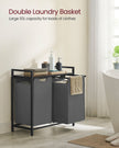 Laundry Hamper – Metal Frame and Oxford Fabric – Rustic Brown and Black – 2-Compartment with Shelf and Removable Bags