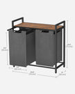 Laundry Hamper – Metal Frame and Oxford Fabric – Rustic Brown and Black – 2-Compartment with Shelf and Removable Bags
