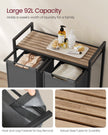 2-Compartment Laundry Hamper – Oxford Fabric and Metal – Rustic Brown and Black – Removable Bags with Shelf