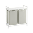 Laundry Basket – Metal Frame and Oxford Fabric – White with Rustic Brown Accents – Includes Shelf and Removable Bags