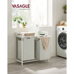 Laundry Basket – Metal Frame and Oxford Fabric – White with Rustic Brown Accents – Includes Shelf and Removable Bags