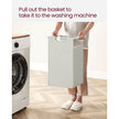 Laundry Basket – Metal Frame and Oxford Fabric – White with Rustic Brown Accents – Includes Shelf and Removable Bags