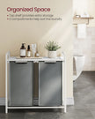Laundry Hamper – Metal Frame and Oxford Fabric – White and Rustic Brown – 2-Compartment with Shelf and Removable Bags