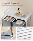Laundry Hamper – Metal Frame and Oxford Fabric – White and Rustic Brown – 2-Compartment with Shelf and Removable Bags