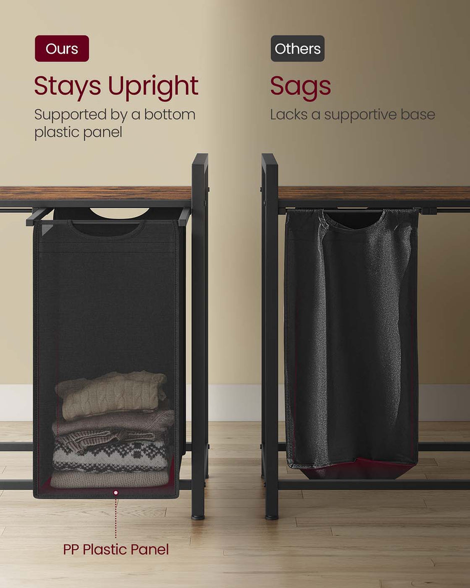 Laundry Hamper – Metal Frame and Oxford Fabric – Ink Black, Dove Gray, and Rustic Brown – 2-Compartment with Shelf and Removable Bags