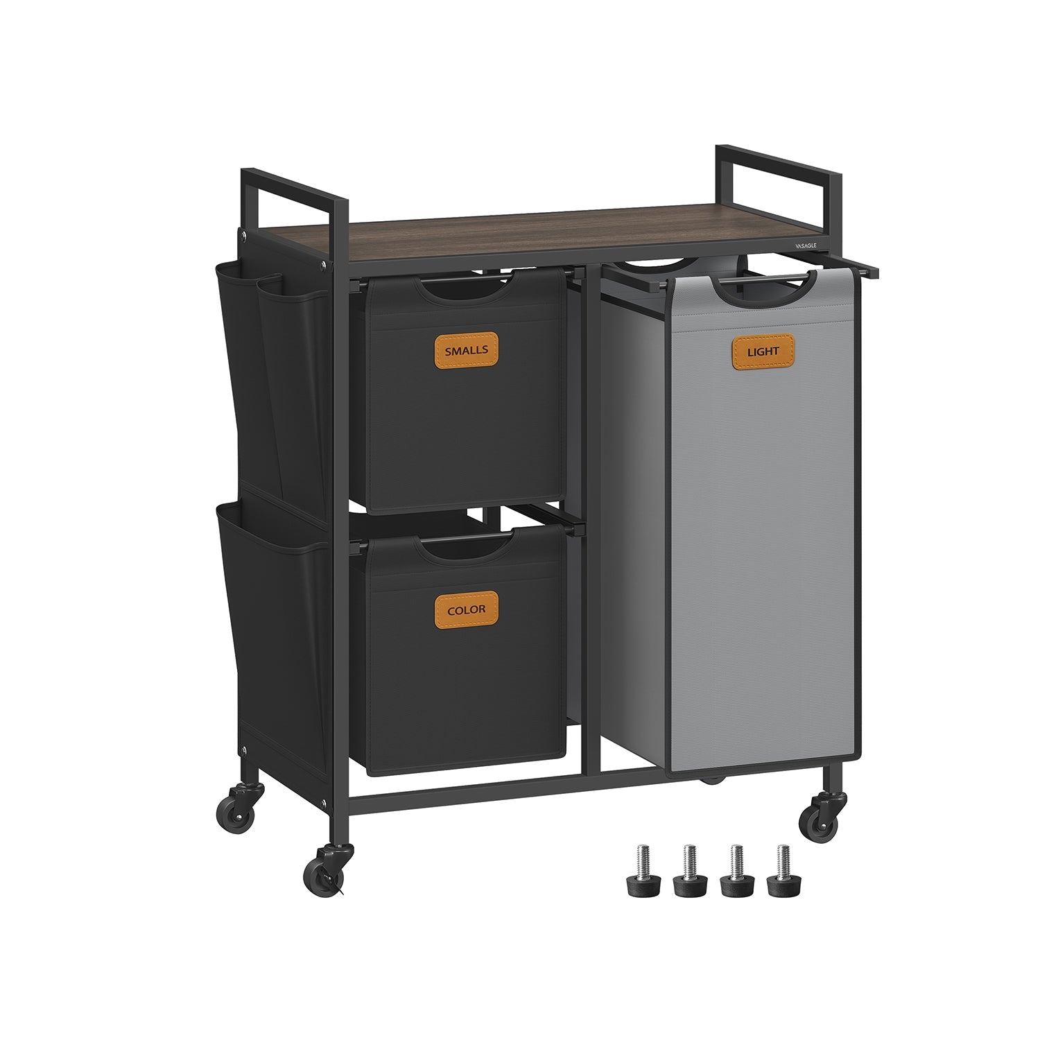 Laundry Hamper – Wood – Chestnut Brown, Ink Black and Dove Grey – 100L with 3 Compartments and Rolling Design