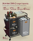Laundry Hamper – Wood – Chestnut Brown, Ink Black and Dove Grey – 100L with 3 Compartments and Rolling Design