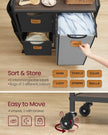 Laundry Hamper – Wood – Chestnut Brown, Ink Black and Dove Grey – 100L with 3 Compartments and Rolling Design