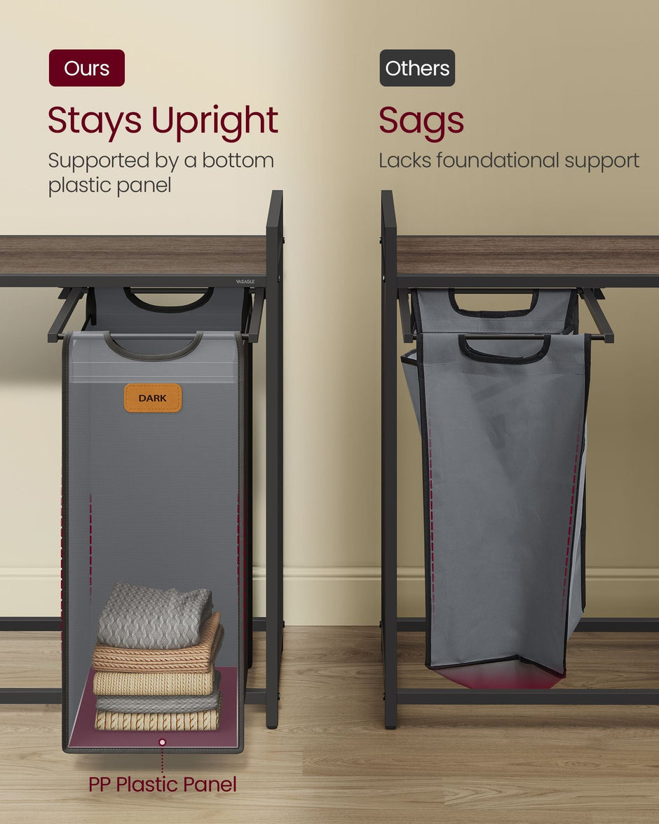 Laundry Hamper – Wood – Chestnut Brown, Ink Black and Dove Grey – 100L with 3 Compartments and Rolling Design