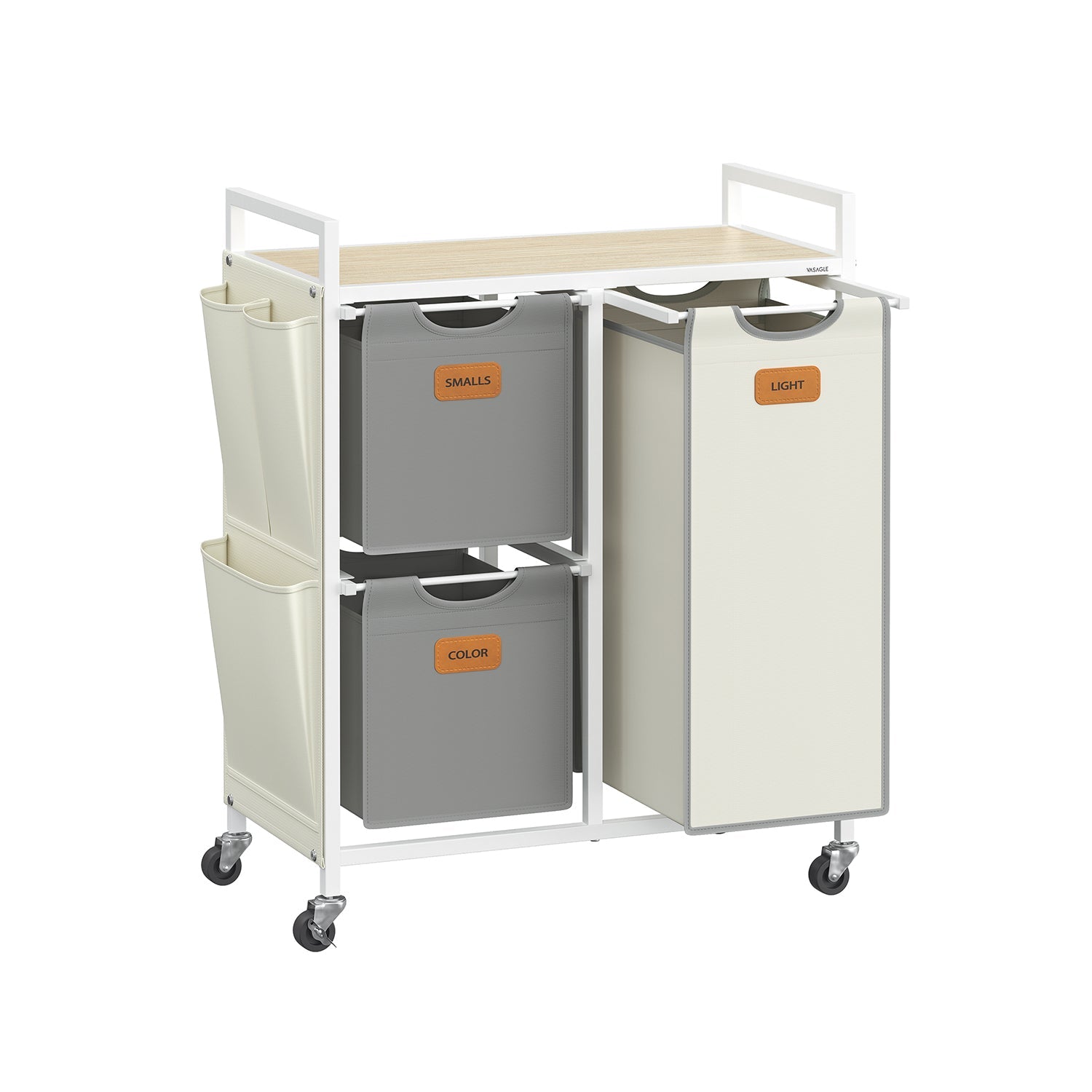 Laundry Hamper – Fabric – Natural Beige, Dove Grey, Cream White – 100 L with 3 Compartments and Rolling Cart