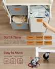 Laundry Hamper – Fabric – Natural Beige, Dove Grey, Cream White – 100 L with 3 Compartments and Rolling Cart
