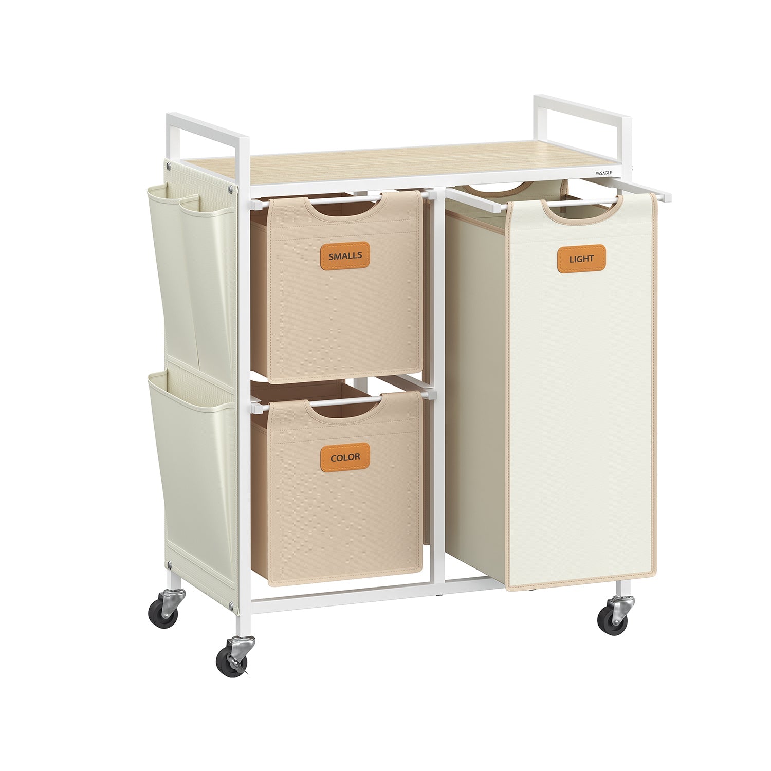 Laundry Hamper – Fabric – Natural Beige, Camel Brown and Cream White – 3 Compartments, 100 L Capacity