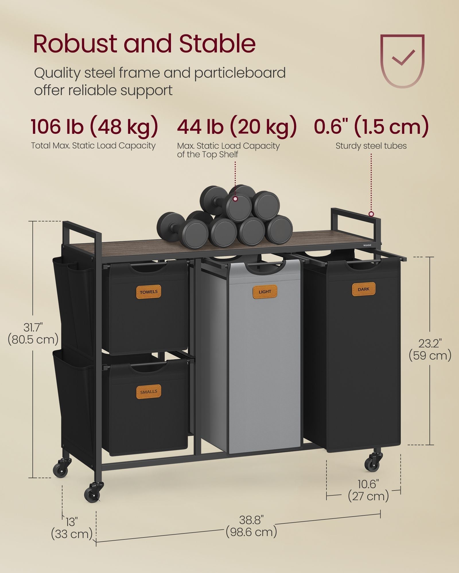 Laundry Hamper – Fabric – Chestnut Brown, Ink Black, Dove Grey – 4 Compartments, 150 L Capacity