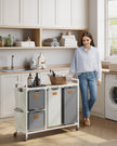 Laundry Hamper – Fabric – Dove Grey and Cream White – 4 Compartments, 150 L Capacity with Rolling Cart and Removable Liners