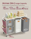 Laundry Hamper – Fabric – Dove Grey and Cream White – 4 Compartments, 150 L Capacity with Rolling Cart and Removable Liners