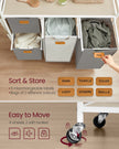 Laundry Hamper – Fabric – Dove Grey and Cream White – 4 Compartments, 150 L Capacity with Rolling Cart and Removable Liners
