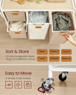 4-Bag Laundry Hamper – Fabric – Natural Beige, Camel Brown, Cream White – Rolling Cart with Removable Liners and Labels