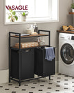 Laundry Basket – Wood and Fabric – Rustic Brown and Ink Black – Dual Removable Bags with Shelves
