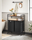 Laundry Basket – Wood and Fabric – Rustic Brown and Ink Black – Dual Removable Bags with Shelves