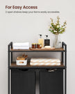 Laundry Basket – Wood and Fabric – Rustic Brown and Ink Black – Dual Removable Bags with Shelves