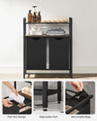 Laundry Basket – Wood and Fabric – Rustic Brown and Ink Black – Dual Removable Bags with Shelves