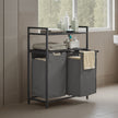 Laundry Hamper – Metal and Fabric – Black and Grey – Dual Pull-Out Bags with Shelves