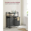Laundry Basket – Fabric – Black and Grey – Dual Pull-Out Bags with Shelves, 46L Capacity Each