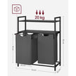 Laundry Basket – Fabric – Black and Grey – Dual Pull-Out Bags with Shelves, 46L Capacity Each