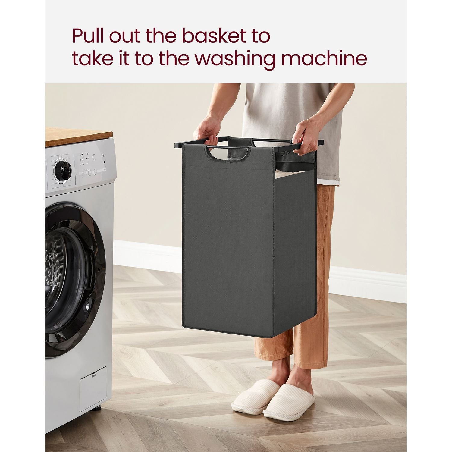 Laundry Basket – Fabric – Black and Grey – Dual Pull-Out Bags with Shelves, 46L Capacity Each