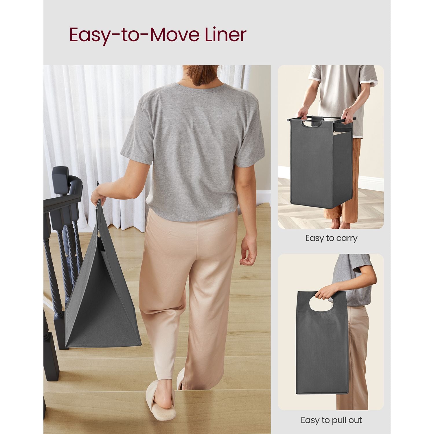 Laundry Basket – Fabric – Black and Grey – Dual Pull-Out Bags with Shelves, 46L Capacity Each